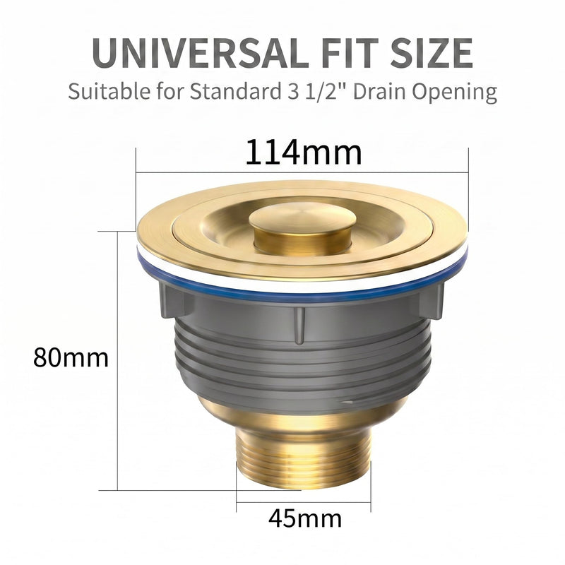 LQS Kitchen Sink Drain Strainer Assembly, Sink Drain 304 Stainless Steel with Removable Deep Waste Basket and Sealing Lid 3-1/2-inch Golden Deep Locking