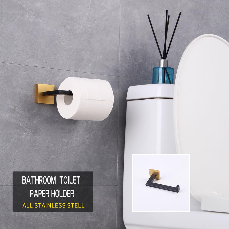 GERZWY Bathroom 2-Piece Hardware Accessories Toilet Paper Holder and Towel Ring Wall Mounted (Black & Gold) IG1856-2BD Black & Gold