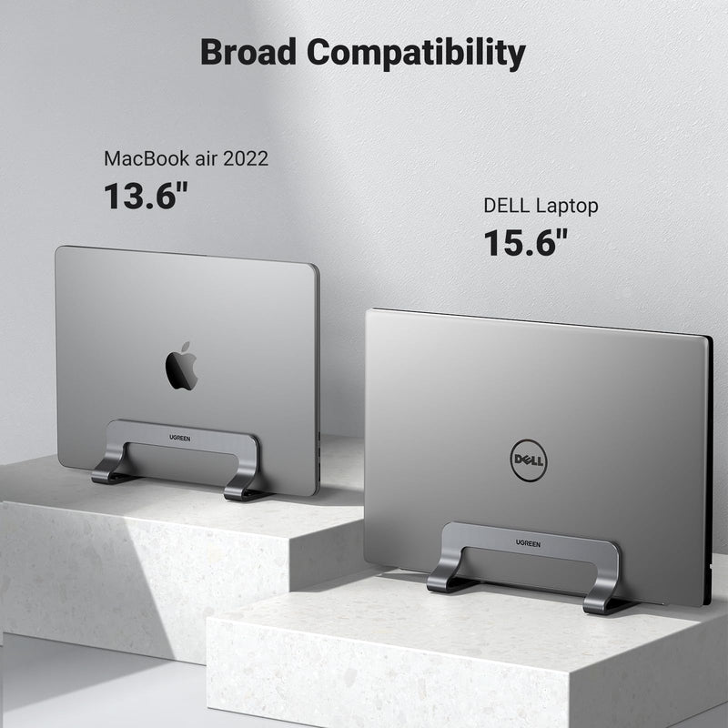 UGREEN Vertical Laptop Stand Holder for Desk Compatible with MacBook Pro, MacBook Air Stand Vertical Aluminum Adjustable for Up to 17.3 Inch Gaming Laptop, Gray Silver Gray