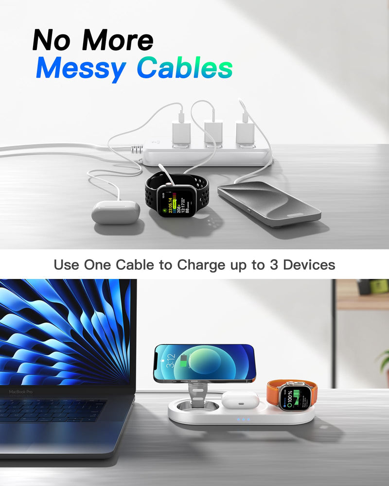 2024 Upgraded 3 in 1 Wireless Charger, Nano Magnetic iPhone Charging Station for Apple Devices, Fast Mag Safe Charging Pad for iPhone 15/14/13/12 Series & AirPods Pro & All Apple Watch Series, White