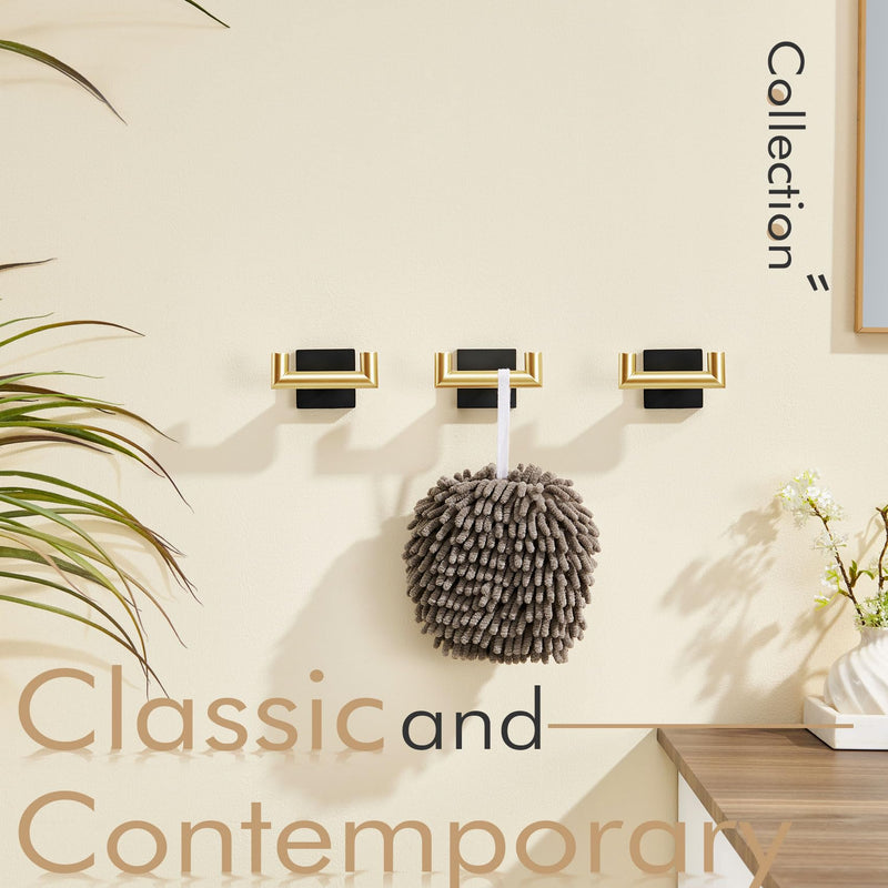 KOKOSIRI Robe Hooks Bath Towel Hooks Bathroom Hardware Double Coat Hooks Wall Mounted, Stainless Steel 3 Pack Black with Gold B1015GDK-P3 Black Gold