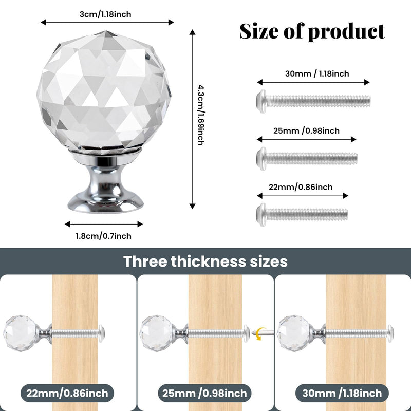 Crystal Glass Cabinet Knobs 20 Pack Diamond Drawer Pull Knob 30mm Clear Glass Dresser Knobs for Kitchen Cupboard Closet Door Round-20pack