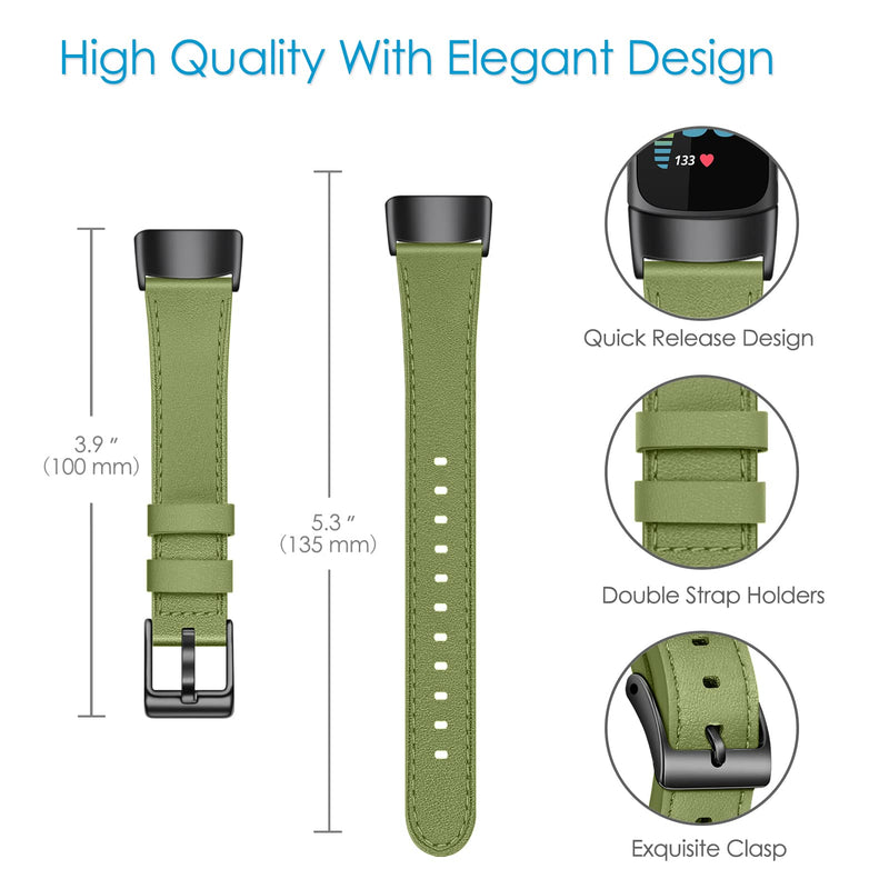 Fintie Bands Compatible with Fitbit Charge 6/5, Genuine Leather Band Replacement Accessories Strap Wristband Green