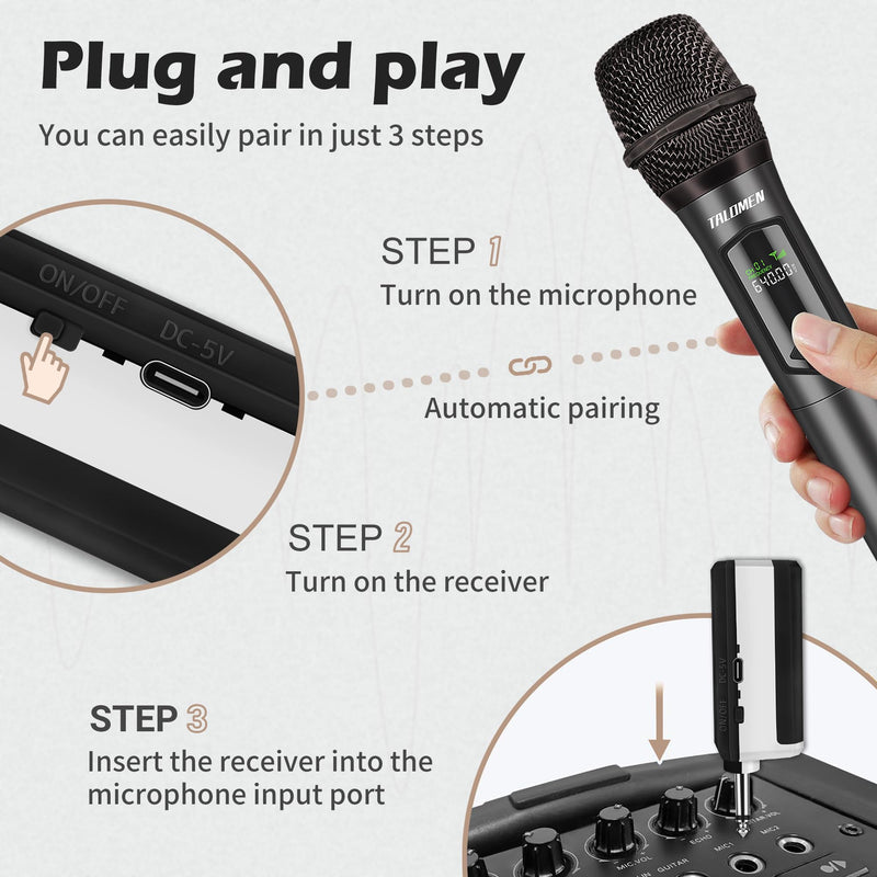 Wireless Microphone,Professional Dual Handheld Cordless Dynamic Mic System with Rechargeable Receiver(160 Ft),Karaoke Microphone Set for Singing,Karaoke,Wedding,DJ,Party,Speech,Church,K60-2 Gray