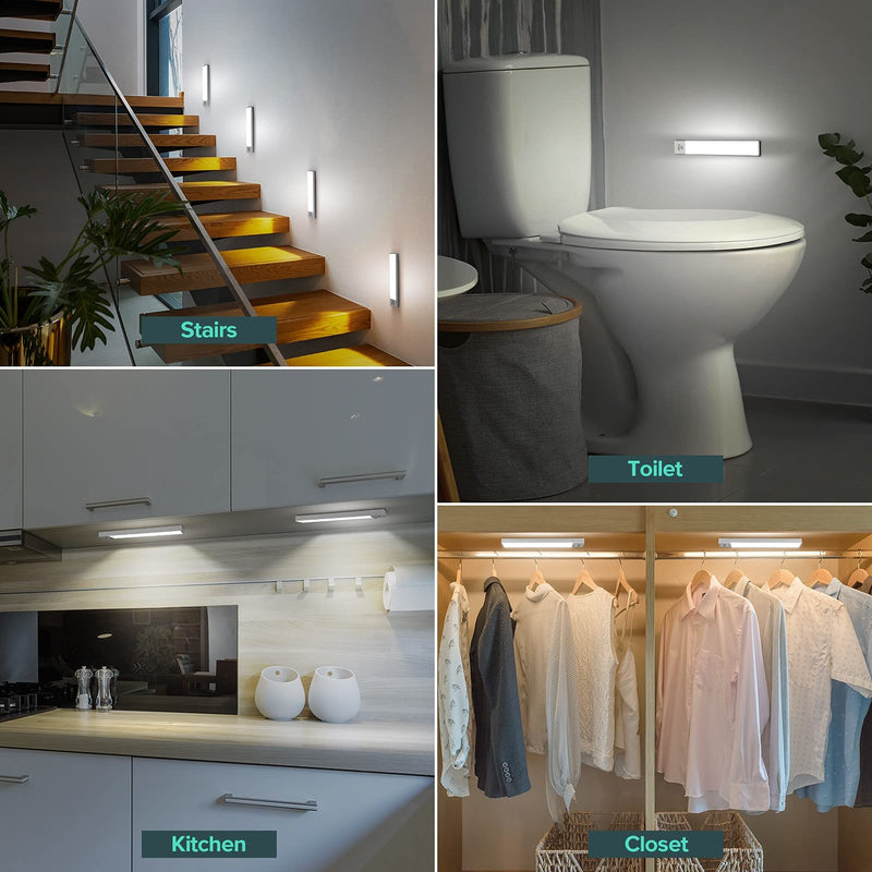 Under Cabinet Lights 3-Pack, Wireless Motion Sensor Lighting with 36 LEDs, 3 Modes, 1500mAh Rechargeable Battery for Kitchen, Hallway, Stairs & Closet 5500K Daylight White 3 Packs-9 inches