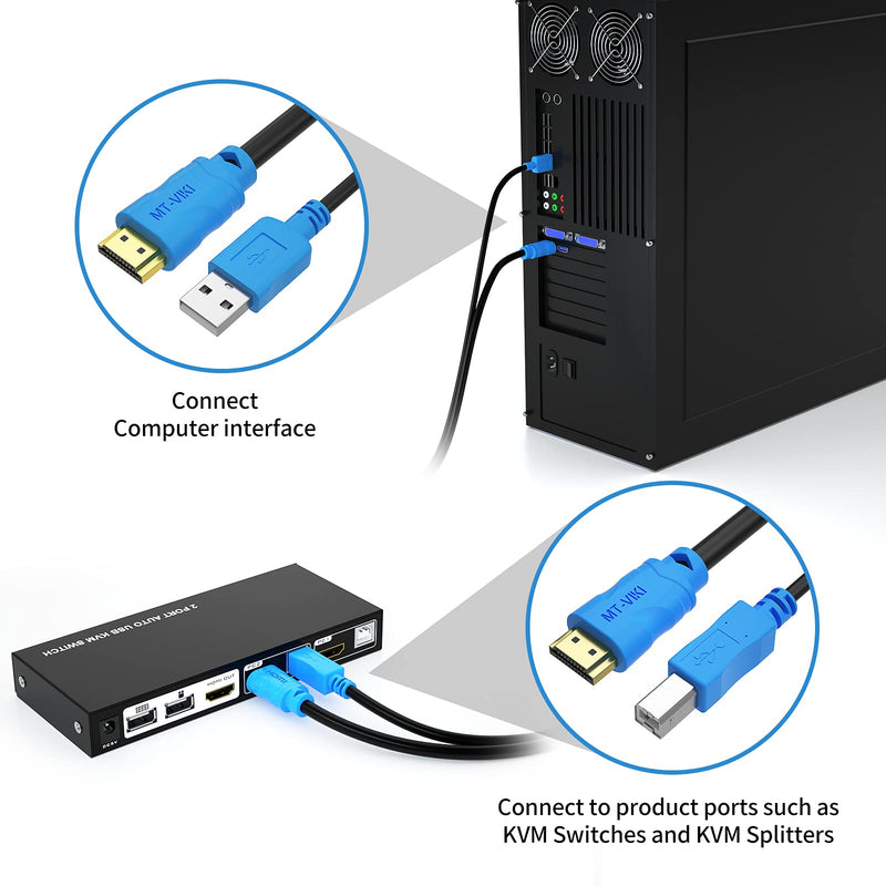 MT-VIKI 2 Pack USB KVM Cable - 6ft, 4K HDMI USB A/B Twin Cord for Standard KVM Switch