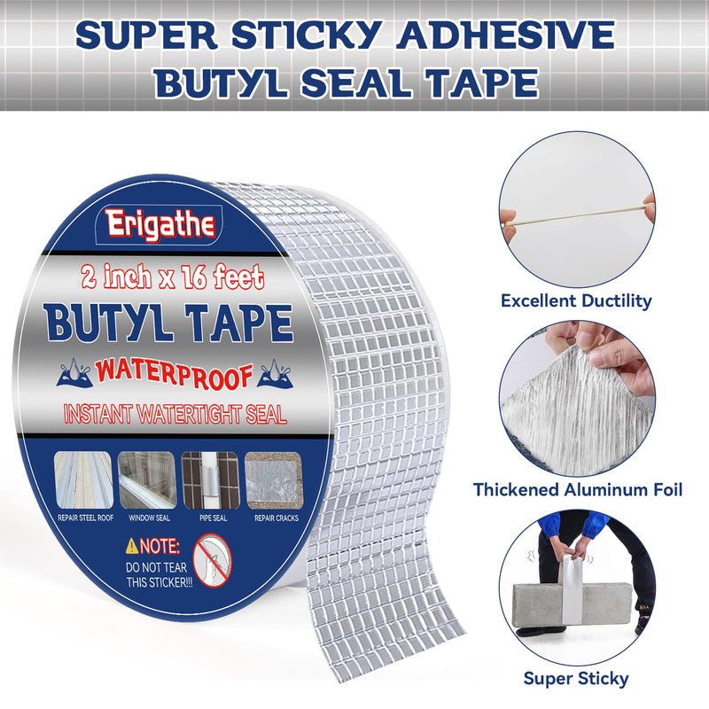 Butyl Tape Waterproof Sealing Tape, Aluminum Foil Tape, Butyl Sealant Tape for RV Repair, Window, Boat and Pipe Sealing, Glass & EDPM Rubber Roof Patching, Silver