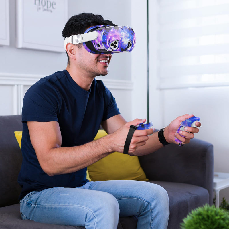 Silicone Cover Set Compatible with Meta/Oculus Quest 3s Accessories, VR Silicone Face Cover, VR Shell Cover,Touch Controller Grip Case,Camera Lens Protector Set (Starry Purple)