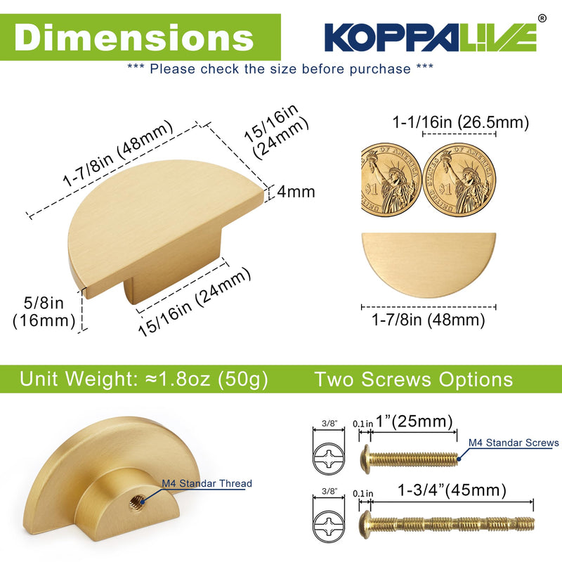 10 Pack Solid Brass Dresser Drawer Pulls,Semicircle Kitchen Cabinet Knobs and Handles, Gold Knobs for Cabinet and Drawer, Modern Copper Furniture Handles, Brushed Finish Furniture Hardware 10 Matte Brushed Brass