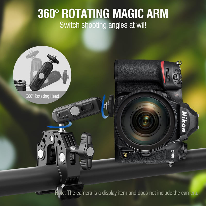 Super Clamp Camera Clamp Mount Monitor 360° Ballhead Magic Arm Double Ball Head Adapter with 1/4"-20 & 3/8"-16 Thread for Canon Nikon DSLR Camera