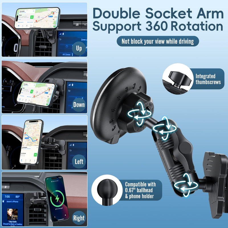 Kaishengyuan Wireless Charger Magnetic Vent Phone Mount Compatible with 2021-2025 Ford F-150, 2023-2025 Super Duty F250/F350/F450, Metal Phone Holder Cradles Bracket Stand for All Smartphone Charging-Magnetic