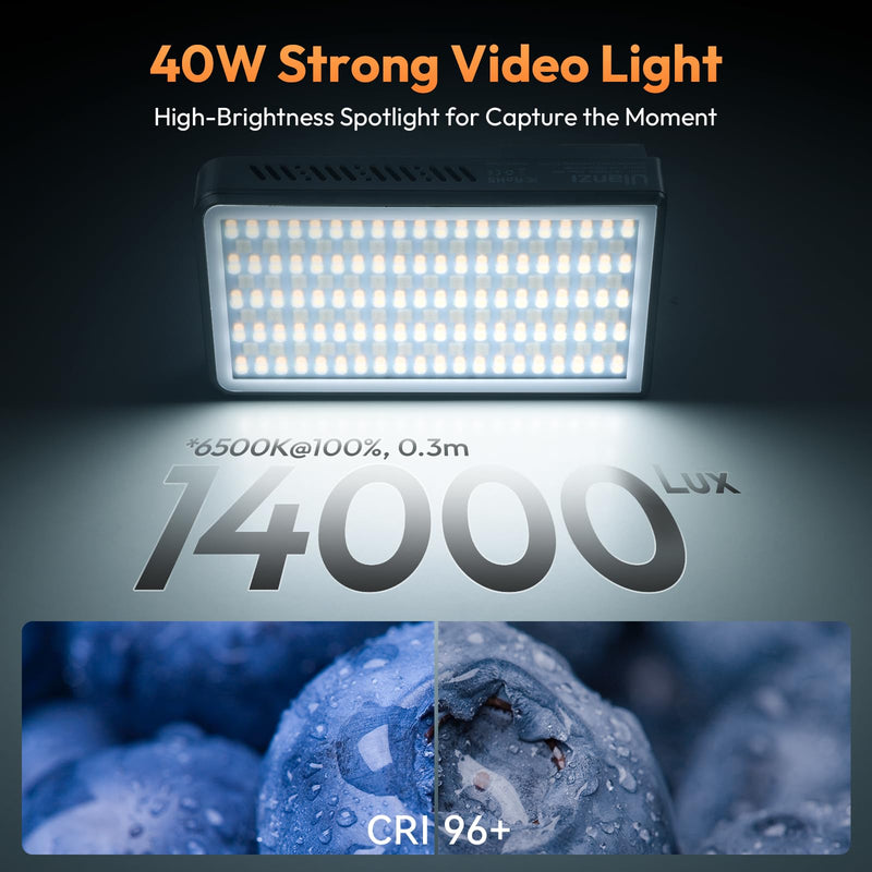 ULANZI 40W Portable RGB Video Light, 5000mAh Rechargeable LED Camera Light, 20 Scene Modes, 2700-6500K Mini Studio Lighting for YouTube, Vlogging, Live Streaming, Photography LM-P40RGB