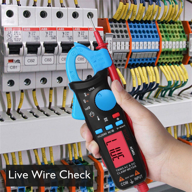 1mA DC Clamp Meter True RMS 6000 Counts Auto-Ranging Digital Multimeter Capacitance Temperature Ohm Live Check V-Alert Low Impedance Voltage Tester for HVAC Automotive ACM91