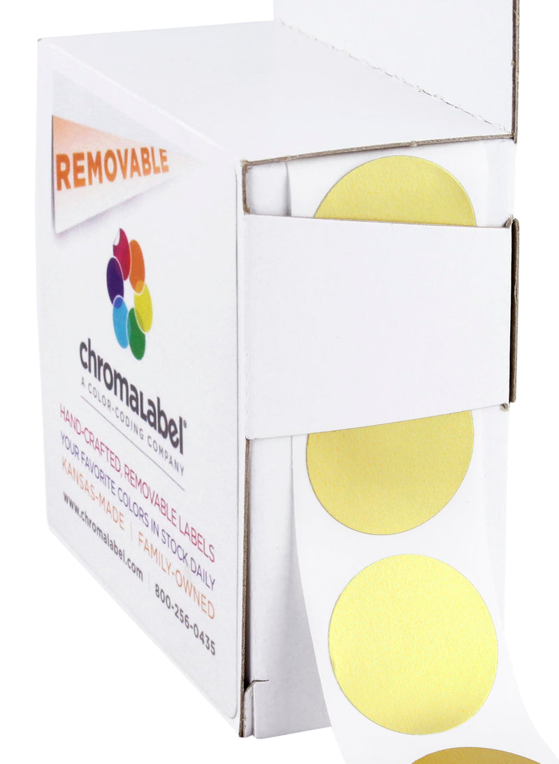 ChromaLabel 1 Inch Round Label Removable Color Code Dot Stickers, 1000 Labels per Dispenser Box, Metallic Gold