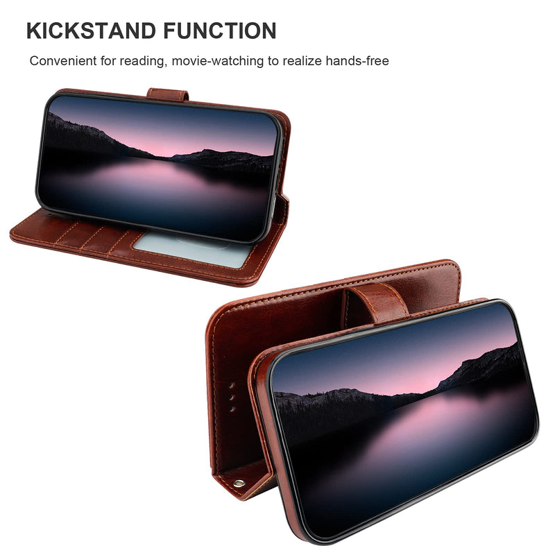 Bocasal Detachable Wallet Case for iPhone 14 RFID Blocking Card Slots Holder Premium PU Leather Magnetic Kickstand Shockproof Wrist Strap Removable Flip Protective Cover 5G 6.1 inch (Brown) Brown