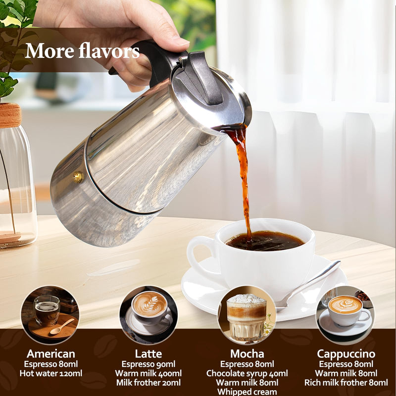 2 Cup Moka Pot Percolator Italian Coffee Maker 100ml Stovetop Espresso Mocha Stainless Steel Greca Coffee Maker Classic Cafe Makers Suitable for Induction Cookers Ceramic Stoves Straight 2 Cup 100ml