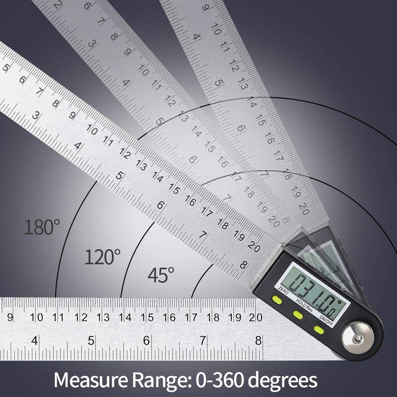 Protractor Digital Angle Ruler with LCD Display Stainless Steel Angle Measurement Angle Display for Woodworking Home Work Craftsmen, 360° Angle Measuring, Hold Function 400 mm Style 1