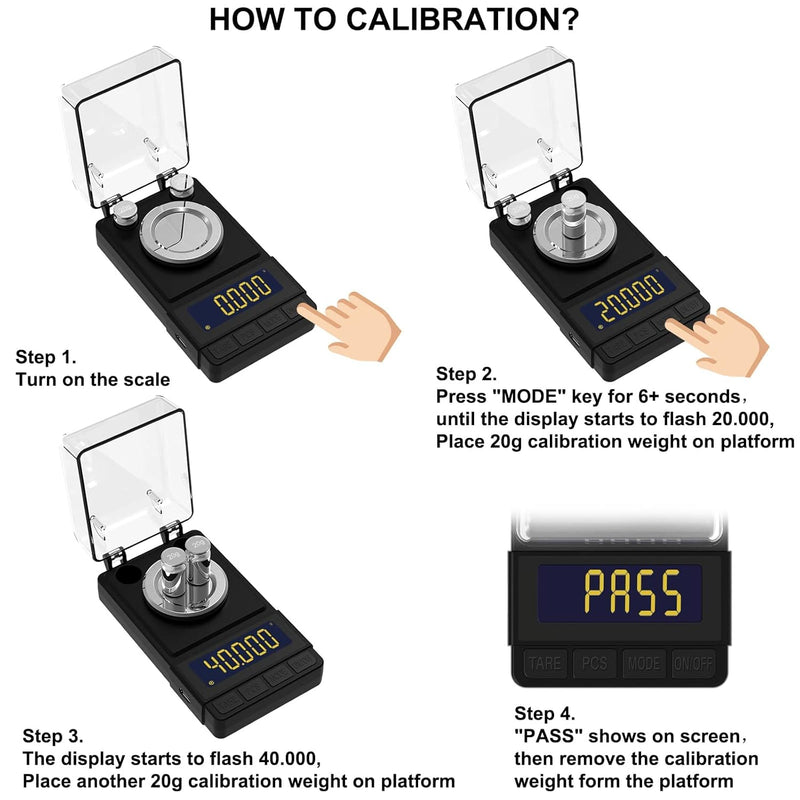 Reloading Scale 50 x 0.001g High Precision Gem Scale Supplement Powder Scale Milligram Includes 20g Calibration Weight, 2 Scoops, 4 Weighing Powder Pans Tweezers Read in Grain Gram Carat DWT oz ozt Silver