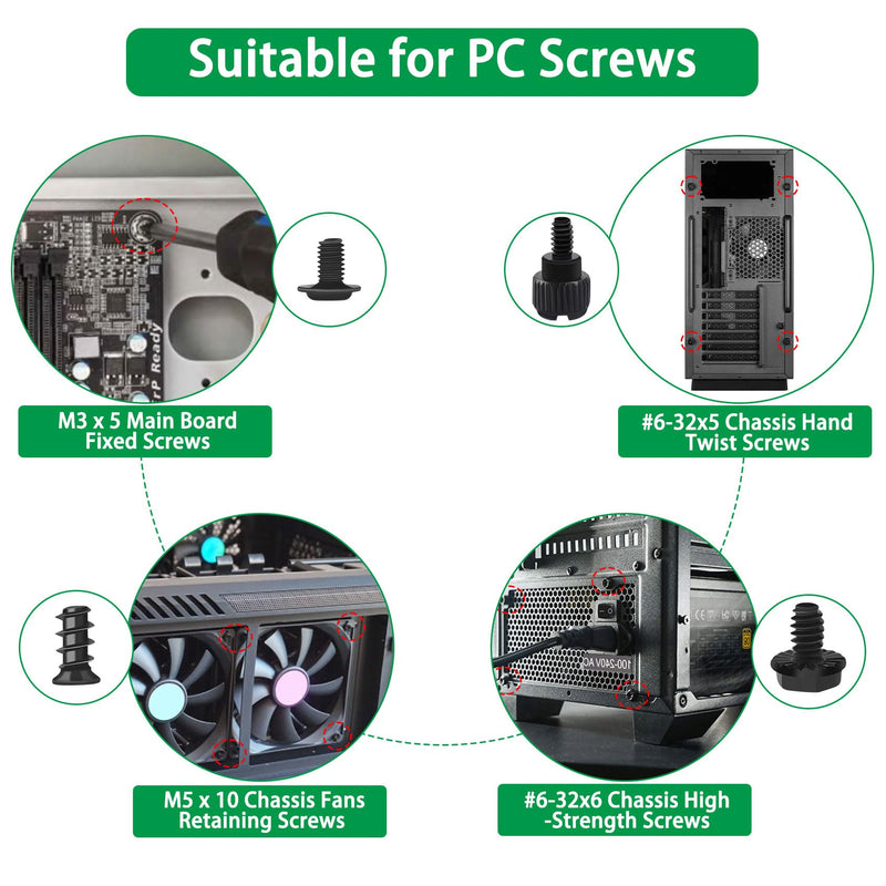 516PCS Computer Screws Assortment Kit, 6-32 Male to M3 Female Carbon Steel Black Zinc Plated Motherboard Standoffs Screws for 2.5''SSD Hard Drive Fan Power Graphics Chassis CD-ROM Computer ATX Case 516Pcs Black PC Screws
