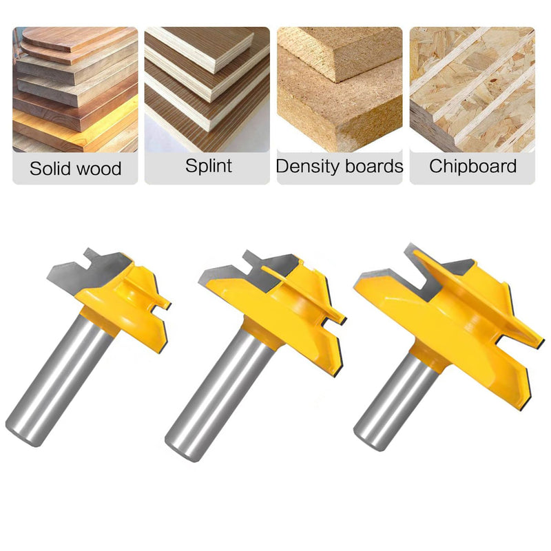 TOTOWOOD 45 Degree Lock Miter Router Bit 3-Piece Set, for 31/64", 3/4"，1"，Cutting Height, 1/2 Inch Shank.Woodworking Tools Joint Router Bits 3PCS 1/2 Shank