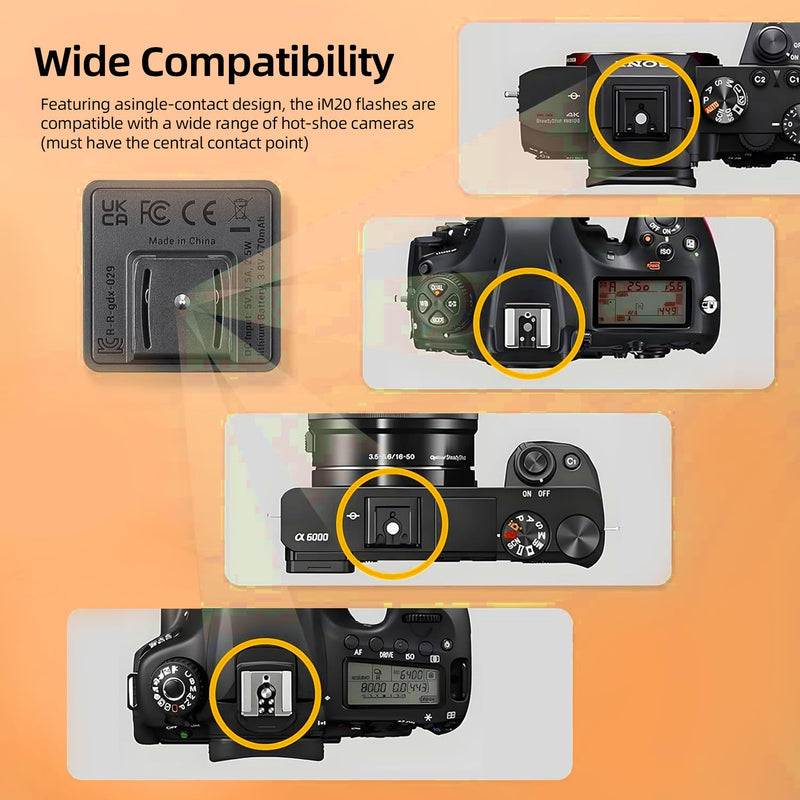 Godox Flash iM20 Mini Camera Flash - GN10/470 mAh/Type-c Charge/440 Full-Power Flashes/3s Recycle Times/5 Power Levels/Manual, Camera Flash for Sony zve10/Sony zv1/Sony a7iii/Fujifilm f1 etc.