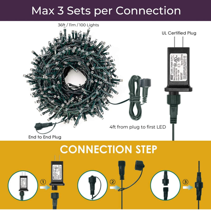 Soft Magic Twinkle Christmas String Lights 100 LED (Warm White) 36 FT, Plug in, Connectable Waterproof Green Wire, Decorations Indoor Outdoor Patio Yard Garden Wedding 100 Lights Warm-White