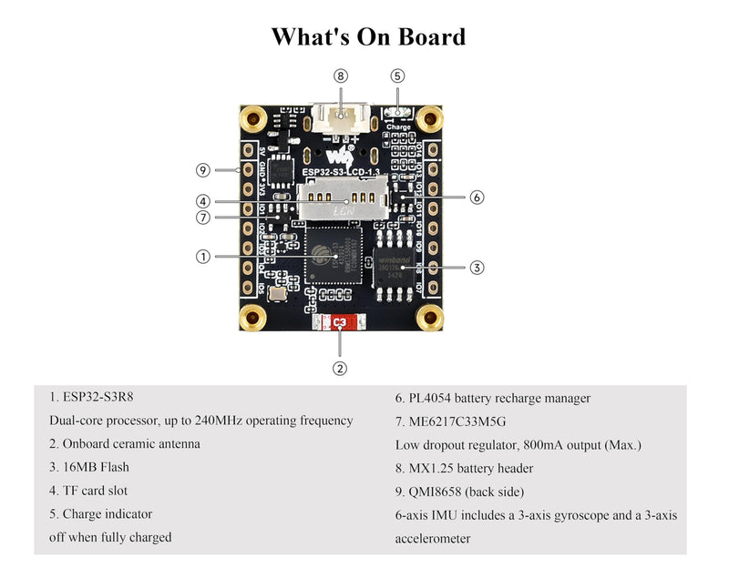 ESP32-S3 with1.3inch Display Development Board, Onboard 1.3inch IPS LCD 262K Color, 240x240 Pixels, Built-in ST7789V2 Chip and 6-Axis IMU, RGB LCD, SPI, Supports 90° Hardware Rotation (with Case)