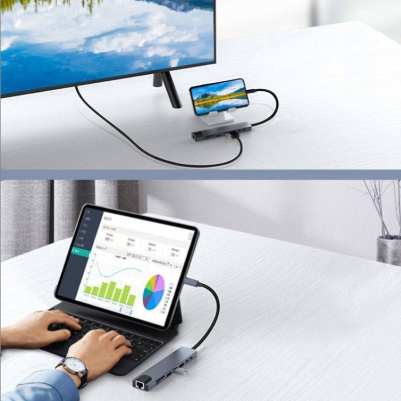 USB C Laptop Docking Station 8 in 1 USB C Hub Adapter with 4K HDMI,Ethernet,2 USB,Type-C,SD TF Card Reader,PD 100W Compatible with iPhone16/MacBook/Dell and Other Type C Laptops Device