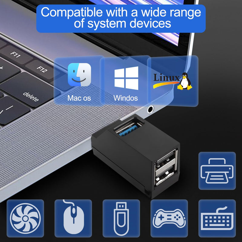 3 Ports USB Hub,USB Male to Female Expansion Adapter 2 Pcs 90 Degree Splitter 1 USB 3.0 and 2 USB 2.0 Port Portable Powered Data for Connecting Mobile Hard Disk, U Disk, Camera, Mouse,etc