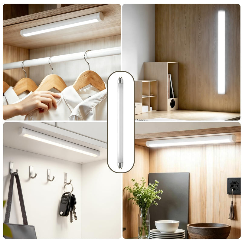 Pack of 2 6W Fluorescent Tube, Size: 225mm, T5 Cool White 4000K, G5 Base, Low Energy Saving Light for Emergency, Suitable for Kitchen, Bathroom, Closet, Garage Cold White
