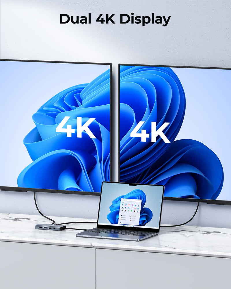 USB C Docking Station Dual Monitor Adapter, 8 in 1 Laptop Docking Station 3 Monitors Quadruple Display USB C Hub Dongle to 4K HDMI+DP+VGA Silver