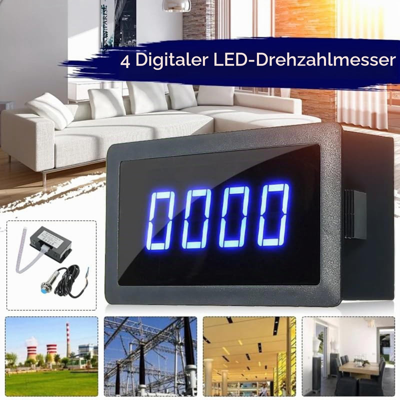 4 Digital LED Display Tachometer, Speed Display Speedometer, RPM Speed Meter with Hall Proximity Sensor NPN/PNP Input, 10-9999RPM Range (Blue) blue