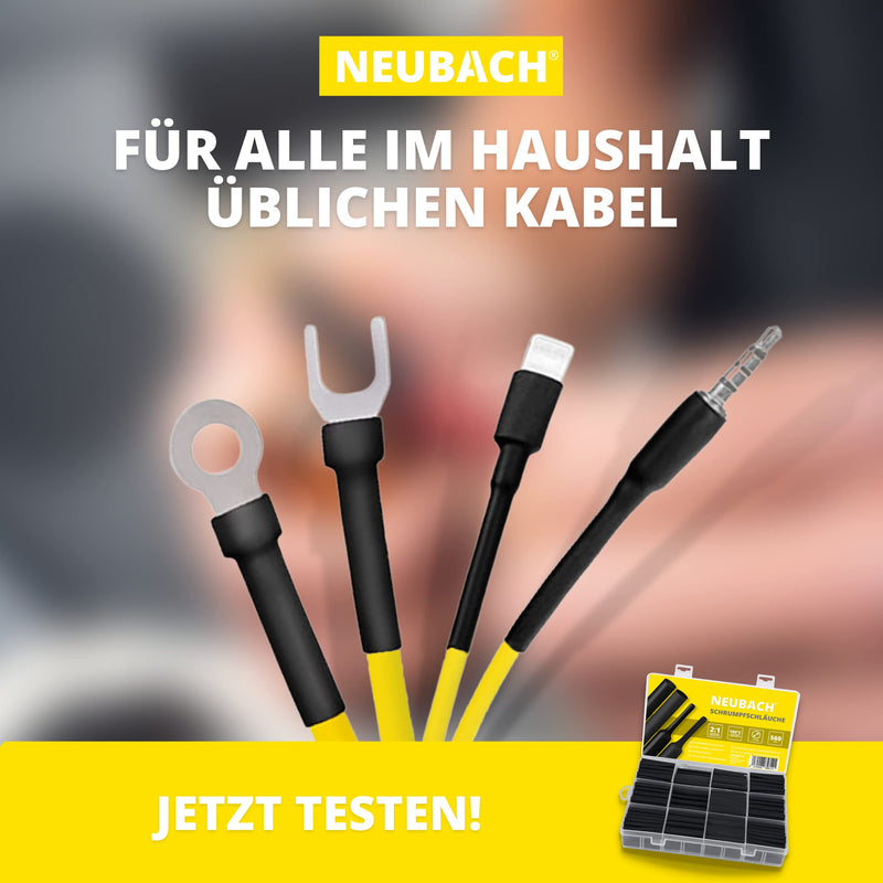 NEUBACH® heat shrink tube set - with 12 sizes between 1-13mm Ø I a total of 560 shrink tubes I Because it is water-repellent and break-resistant, the perfect shrink tube