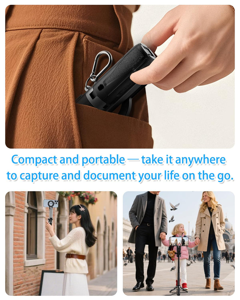 CloudValley Magnetic 4-in-1 Multifunctional Selfie Stick Tripod, Mini Portable Pocket Phone Stand with Detachable Remote, Compatible with MagSafe, for iPhone/Android, Travel Vlog, Live Stream, Black