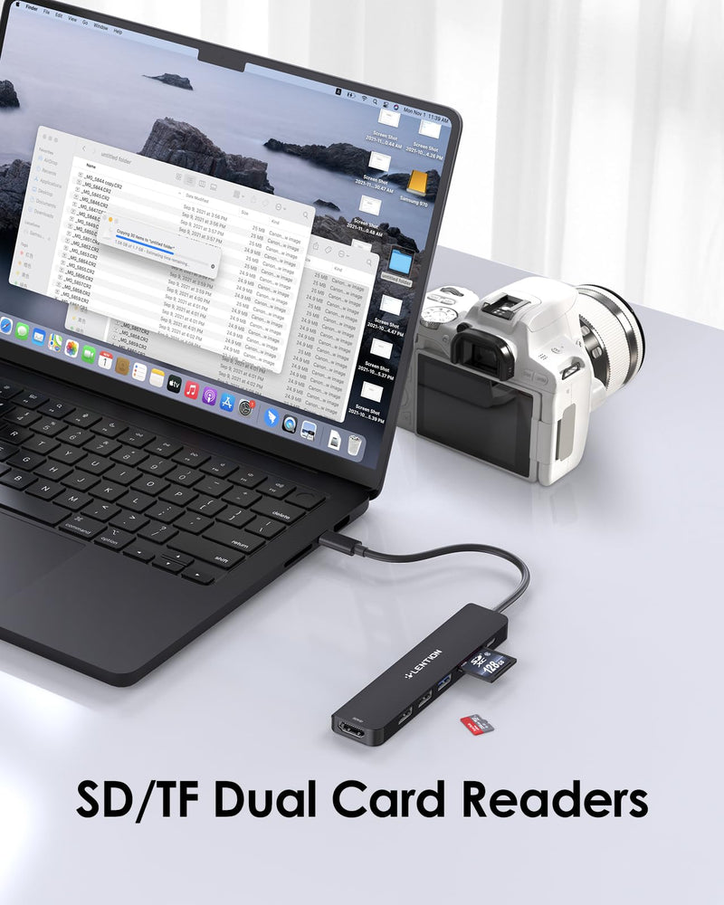 LENTION USB C Hub with 100W Charging, 4K@60Hz HDMI, Dual Card Reader, USB 3.0 & 2.0 Compatible 2024-2016 MacBook Pro, New Mac Air/Surface, Chromebook, More, Stable Driver Adapter (CB-CE18p.Black) Black