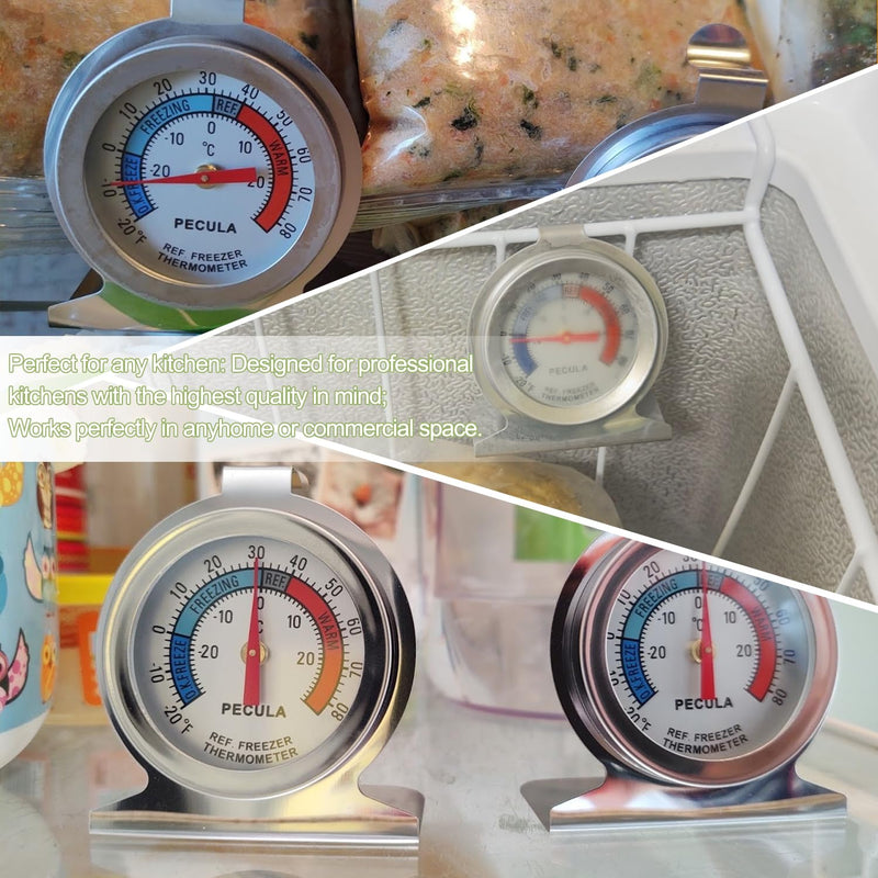 12 Pack Refrigerator Freezer Thermometer Classic Large Dial Fridge Thermometer Stainless Steel Kitchen Cooking Thermometers with Red Indicator -20 ℉ to 80 ℉/ -30 ℃ to 30 ℃