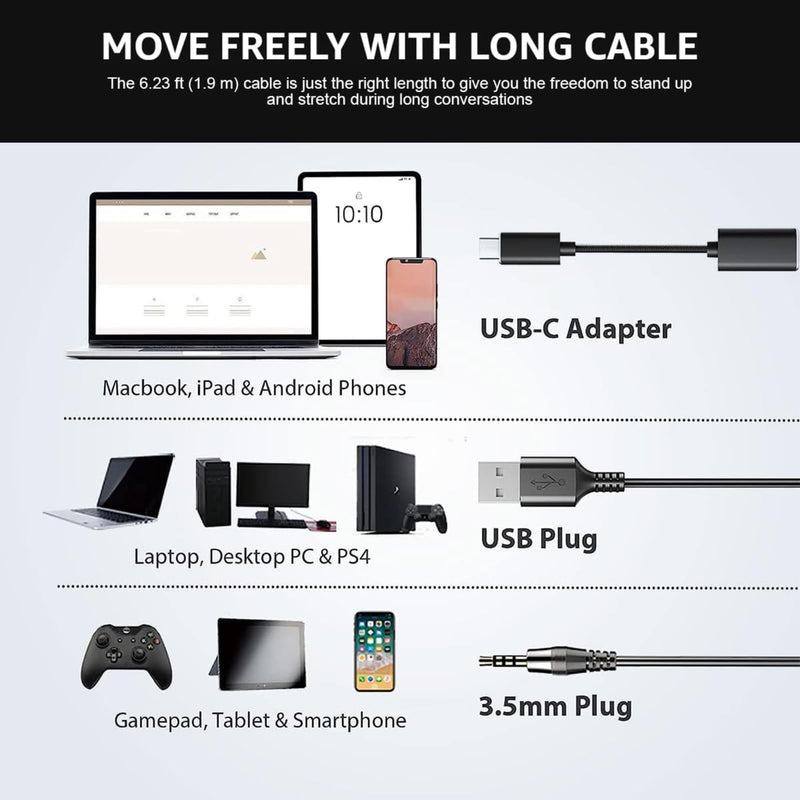 Headset wtih Mic, USB Headset with Microphone for PC, Computer Headset with Noise Canceling Microphone for Laptop, Wired Headset with Mute for Home Office Online Skype Zoom Meetings 600USB+3.5