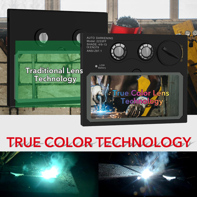 TRQWH Welding Helmet with Light True Color Auto Darkening Welding Helmets for Men Solar Powered Welding Hood with 2 Arc Sensor Wide Shade 4/9-13 for TIG MIG ARC Cool Welder Mask TRQ-HS03