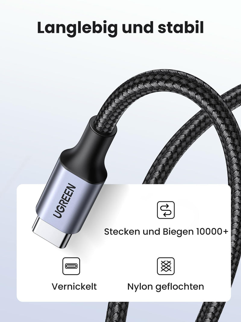 UGREEN USB C to USB C cable 60W PD 3.0, PPS USB-C charging cable compatible with iPhone 15 Pro Max Galaxy S24 S23 S22 A54 A34 A14 MacBook Air M2 iPad Pro 12.9 iPad Air 5/Mini 6, Pixel 7 Pro etc. (1M) 1.0 meters