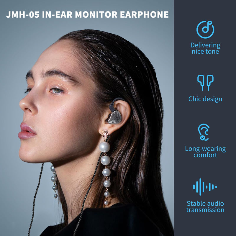 JOYO in Ear Monitor Headphones Wired IEM Earphones Noise Canceling High Resolution with Hybrid Drivers and Two Detachable Cables for Audio Recording Gaming Musicians (JMH-05)