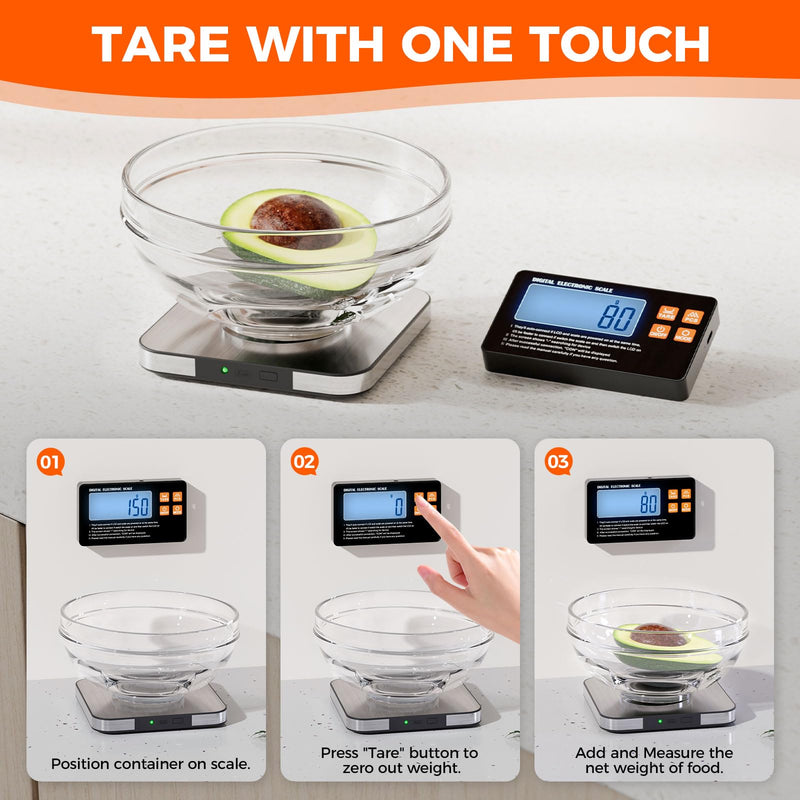 Food Scale with Split Wireless LCD Display, 33lb Digital Kitchen Scale with 7 Units Tare Function, 0.1oz High Accurate Smart Cooking Scale for Baking/Cooking/Meal Prep/Milk/Dieting/Weight Loss