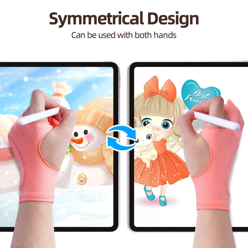 Artist Drawing Glove 3-Layer Palm Rejection [2 Pack] Right Left Hand Digital Art Graphic Tablet Gloves 2-pack Pink Gloves