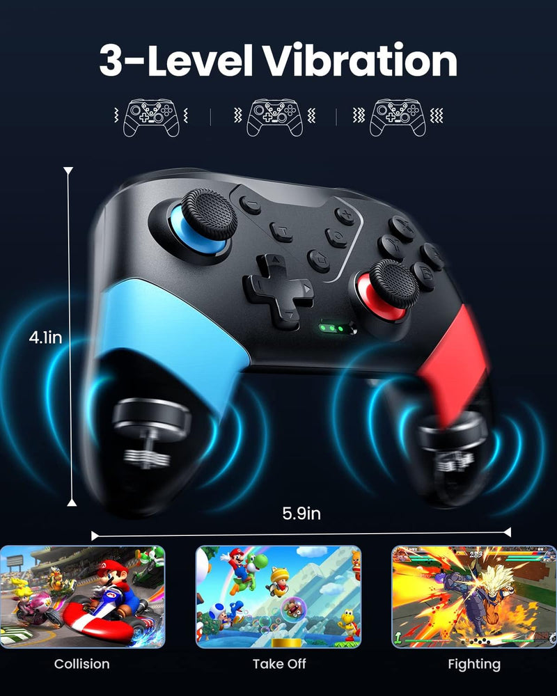 VOYEE Switch Controllers Compatible with Switch/Lite/OLED, Switch Pro Controller with Programming Motion Control Vibration, Updated Wireless Switch Controller with Wake-up Turbo Screenshot Red+Blue