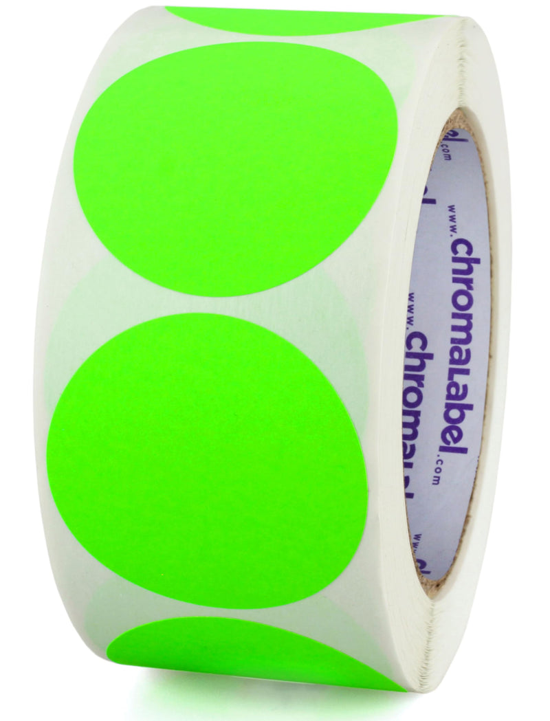 ChromaLabel 2 Inch Round Removable Stickers, High Visibility Removable Sticky Dots Color Coding Labels, Easy to Write On Dot Stickers - 500 Sticker Dots per Roll, Matte Finish Fluorescent Green 2"