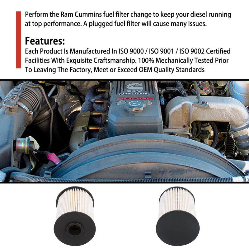 5.9 Cummins Fuel Filter Fits for Dodge Ram 2500 3500 5.9L Cummins Turbo Diesel 2000-2009 Replaces# 68001914AA, 68001914AB, 5015581AA, 5015581AB, 33585XE