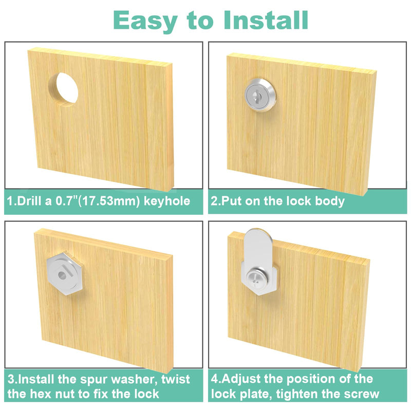 8 Pack Cabinet Locks, 1-1/8" Cam Lock Keyed Alike, Mailbox Lock Secure Drawer Mailbox Tool Box RV Storage Door, Zinc Alloy 8 Pack 1-1/8 Inch Silver