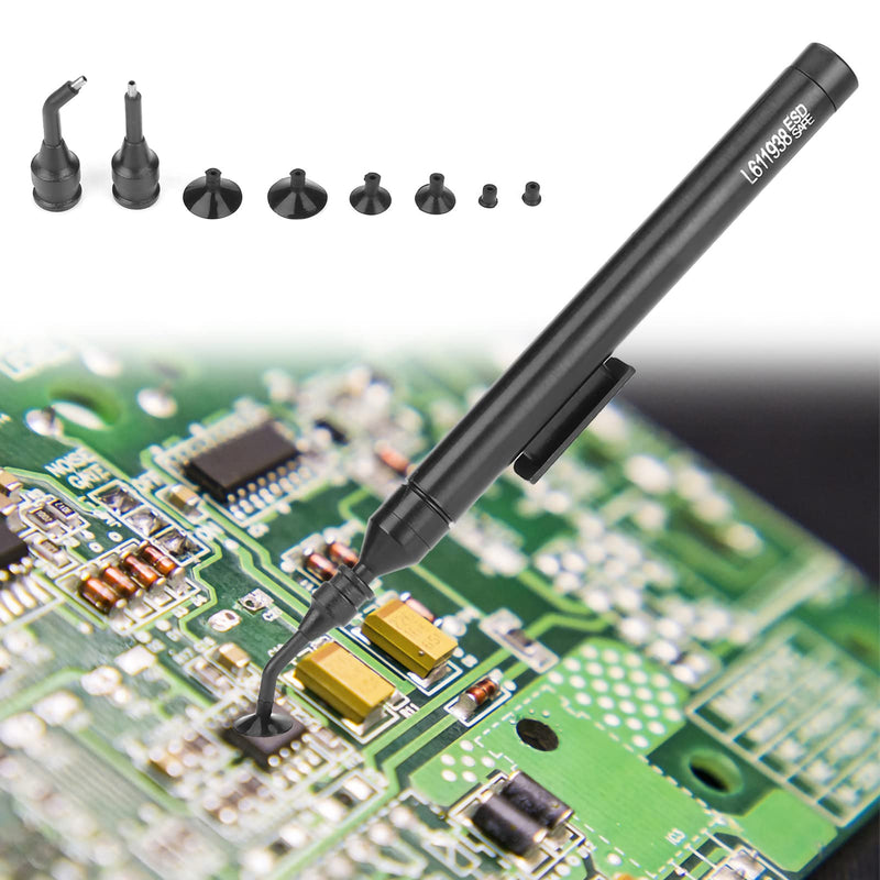 Vacuum Suction Pen, Manual Solder Sucker, Suction Pick Up Tool, Solder Pick Up Tools Set with 2 Tips and 6 Suction Cups for IC SMD SMT Precision Small Electronic Components