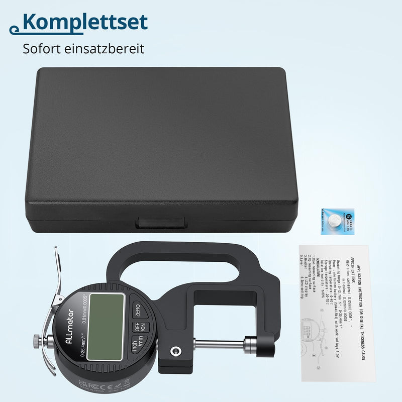 Digital thickness gauge 0-25.4mm, 0.01mm/0.0005'' precision measuring instrument with LCD display for leather, paper, fabric 25.4mm / 0.01mm