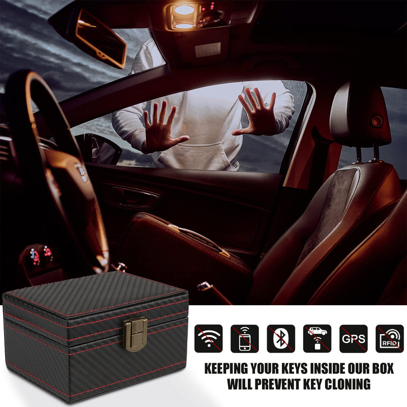 Faraday Box, [Carbon Fiber Texture] RFID Box for Car Keys, Key Fob Protector, Signal Blocker for Keyless Fob, Car Key Signal Blocker Cage, Signal Blocking Box for Car Keys Phones (Medium) Medium, Capacity(4-6 Keys)