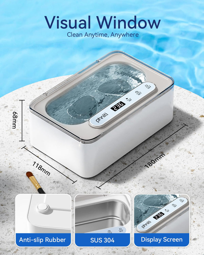 Phniti 47kHz Professional Ultrasonic Retainer Cleaner Machine for Dental Cleaning Three Cleaning Modes